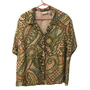 Alfred Dunner Flowy Short Sleeve Button Up Shirt